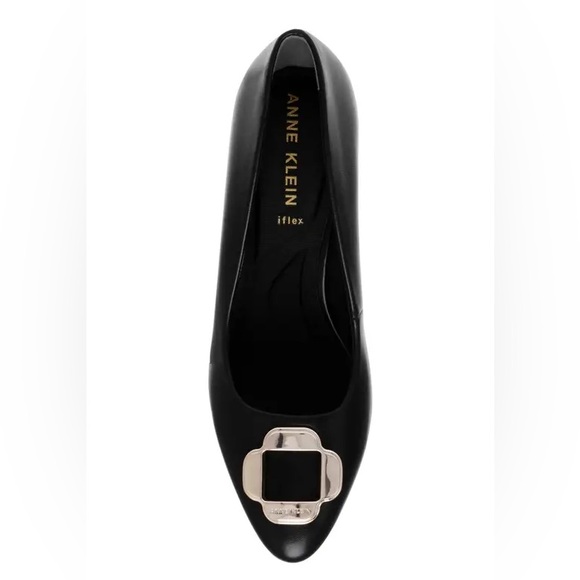 ANN KLEIN Sarina Pointed Toe Wedge Pump In Black Smooth Size 8.5 - Picture 4 of 14